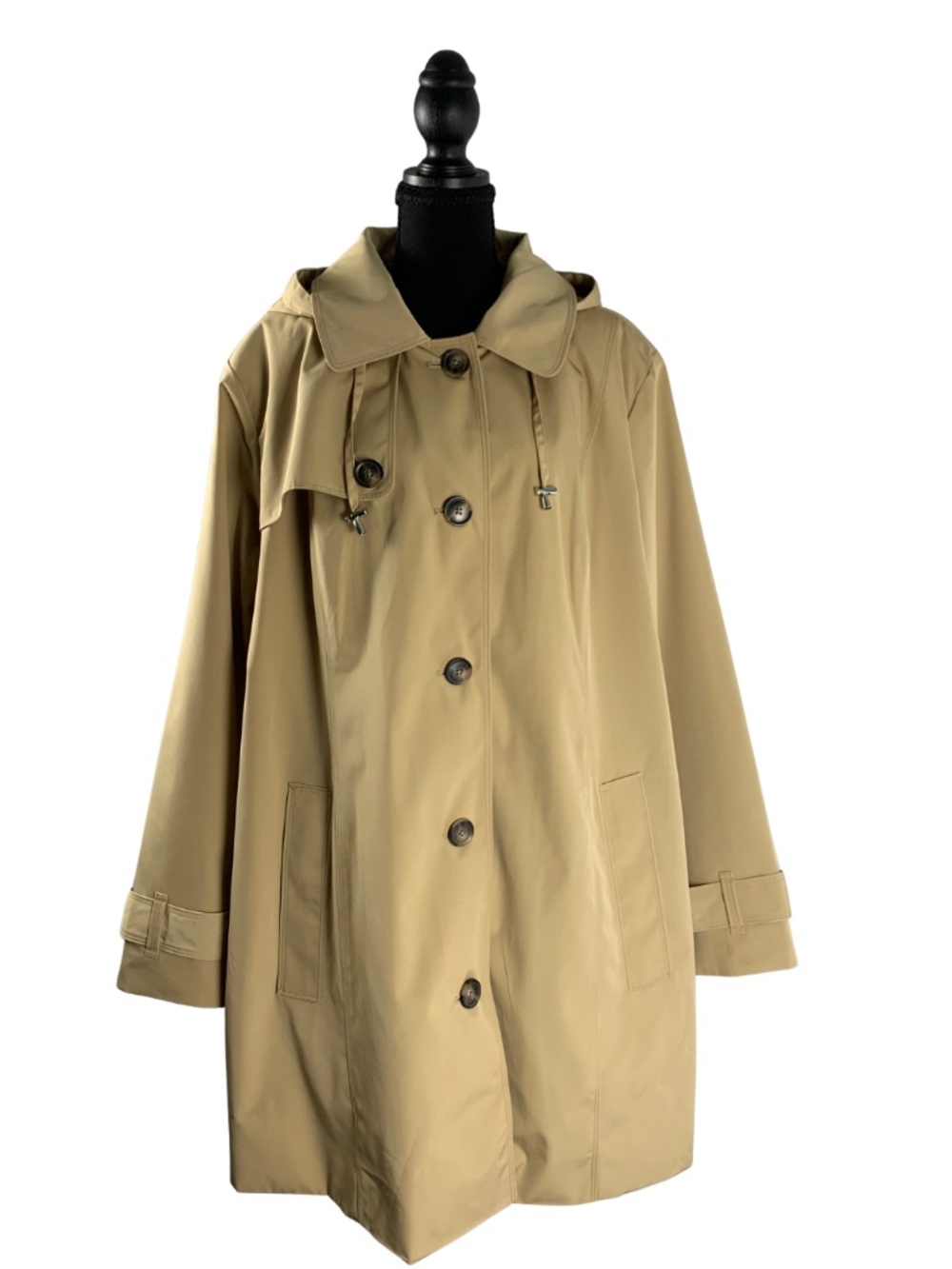 London Fog Hooded Trench Coat Khaki Women's XXL Minimalist Neutral